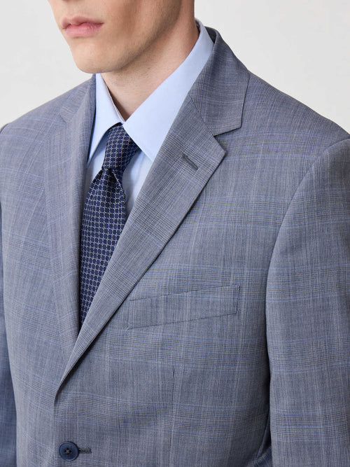 Costume 2 pièces slim en laine bleu chambray Prince de Galles - Father & Sons - 5