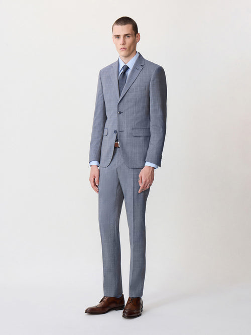 Costume 2 pièces slim en laine bleu chambray Prince de Galles - Father & Sons - 6