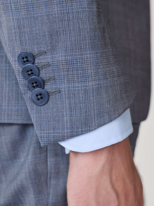 Costume 2 pièces slim en laine bleu chambray Prince de Galles - Father & Sons - 4