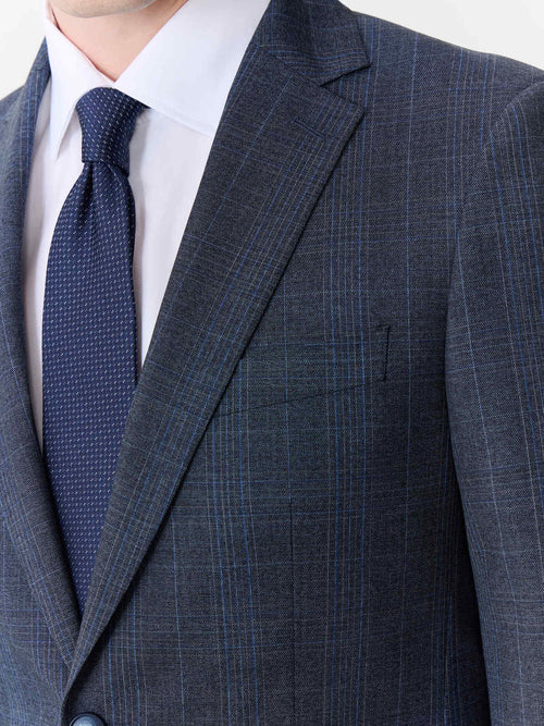 Costume 2 pièces slim en laine bleu marine Prince de Galles - Father & Sons - 5