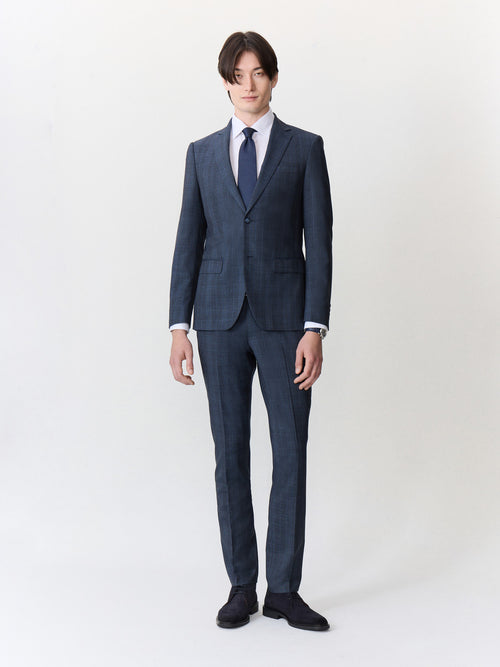 Costume 2 pièces slim en laine bleu marine Prince de Galles - Father & Sons - 3