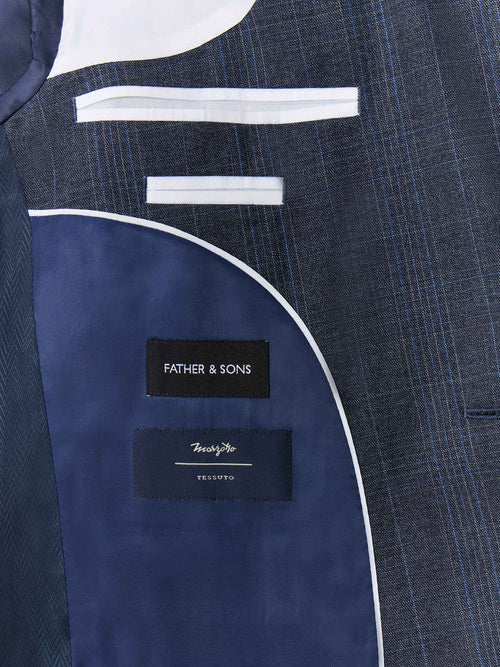 Costume 2 pièces slim en laine bleu marine Prince de Galles - Father & Sons - 7