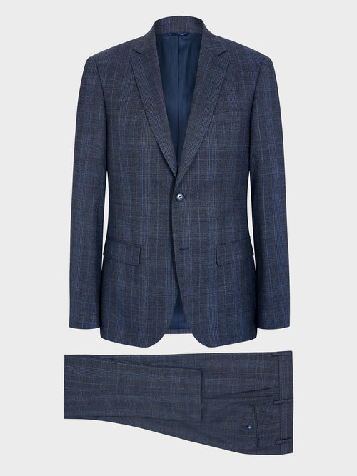Costume 2 pièces slim en laine bleu marine Prince de Galles - Father & Sons - 8