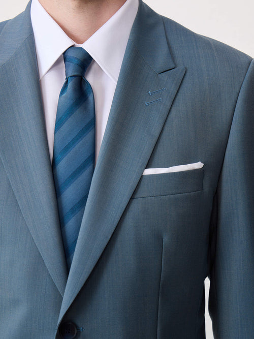 Costume 2 pièces slim en laine bleu céruléen - Father & Sons - 5