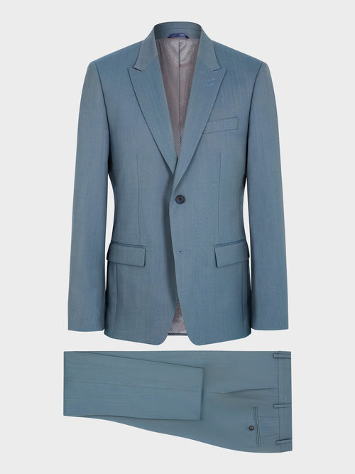 Costume 2 pièces slim en laine bleu céruléen - Father & Sons - 8