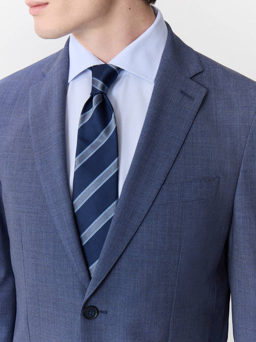 Costume 2 pièces slim en laine stretch bleu chambray - Father & Sons - 4