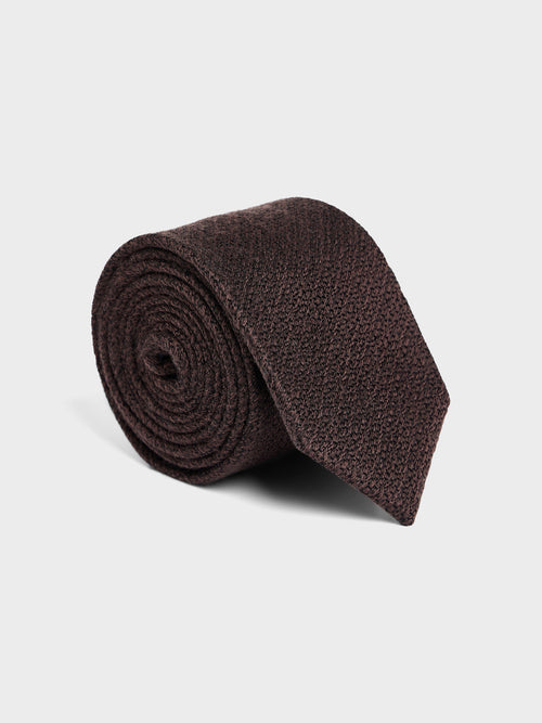 Cravate large en laine et soie marron - Father & Sons - 1