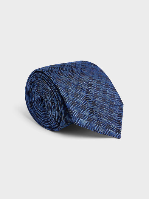 Cravate large bleu azur à carreaux - Father & Sons - 1
