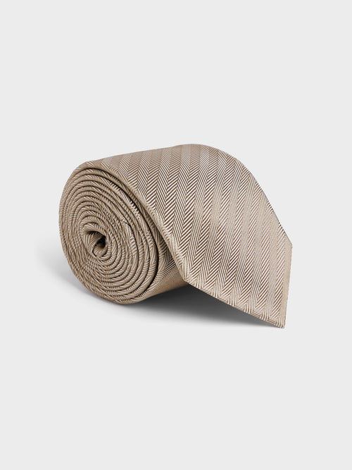 Cravate large en soie beige à rayures - Father & Sons - 1
