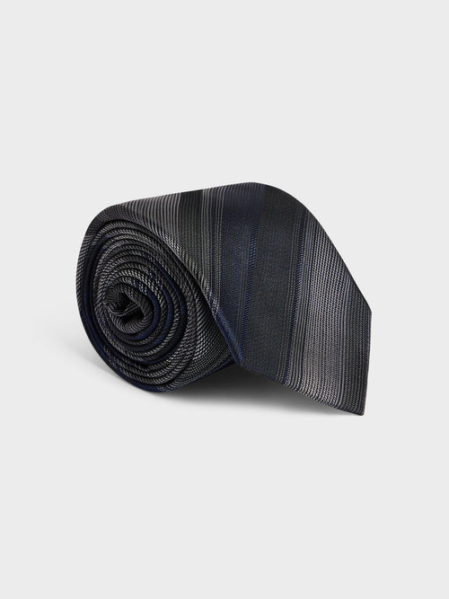 Cravate large en soie mélangée bleu cobalt à rayures - Father & Sons - 1