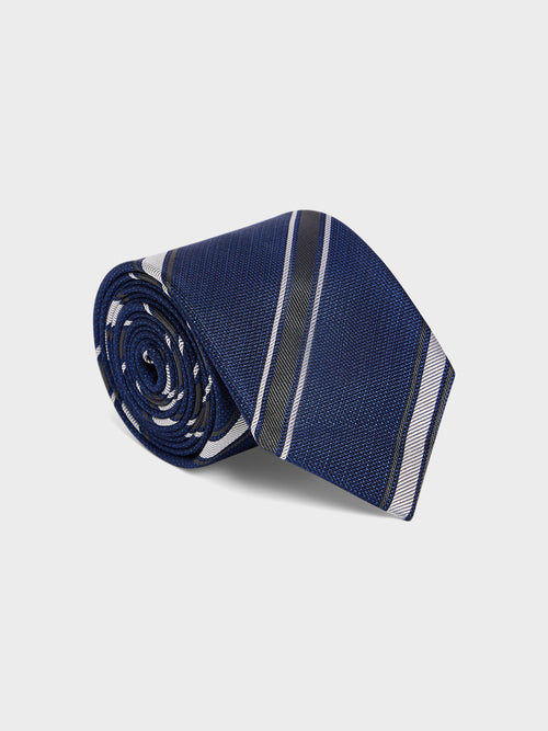Cravate large en soie bleu indigo à rayures - Father & Sons - 1