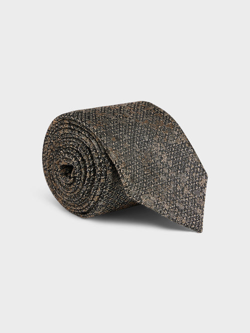 Cravate large en coton et soie marron à motif fleuri - Father & Sons - 1
