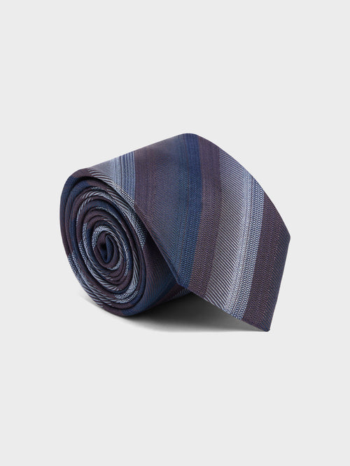 Cravate large en soie aubergine à rayures bleues - Father & Sons - 1