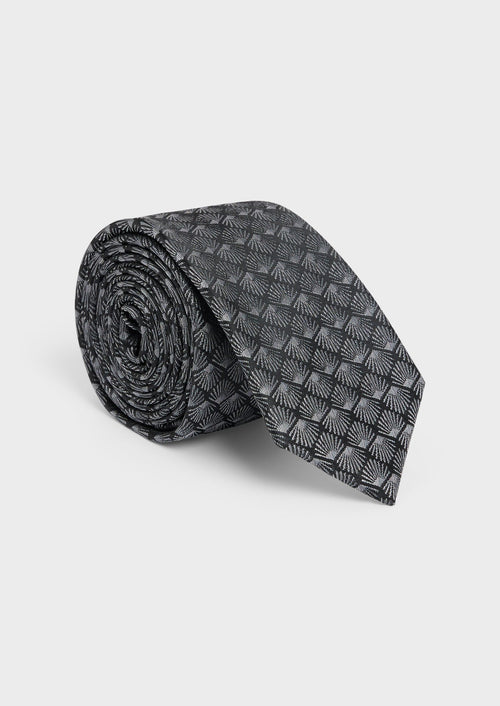 Cravate fine en soie mélangée anthracite à motif fantaisie gris - Father & Sons - 1