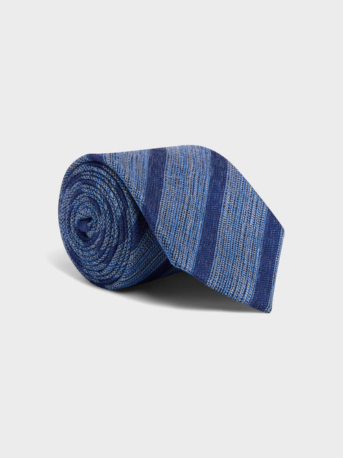 Cravate large en soie et coton bleu indigo à rayures - Father & Sons - 1