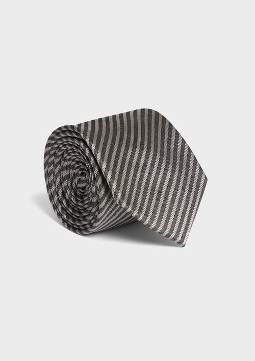 Cravate large en soie beige à rayures noires - Father & Sons - 1