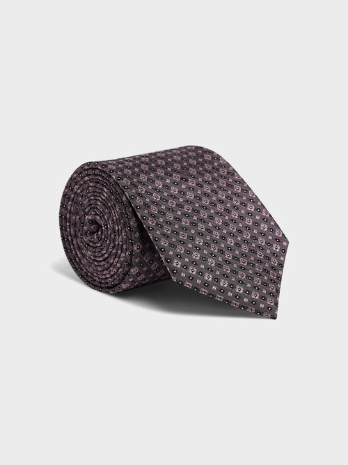Cravate large en soie violette à motif - Father & Sons - 1