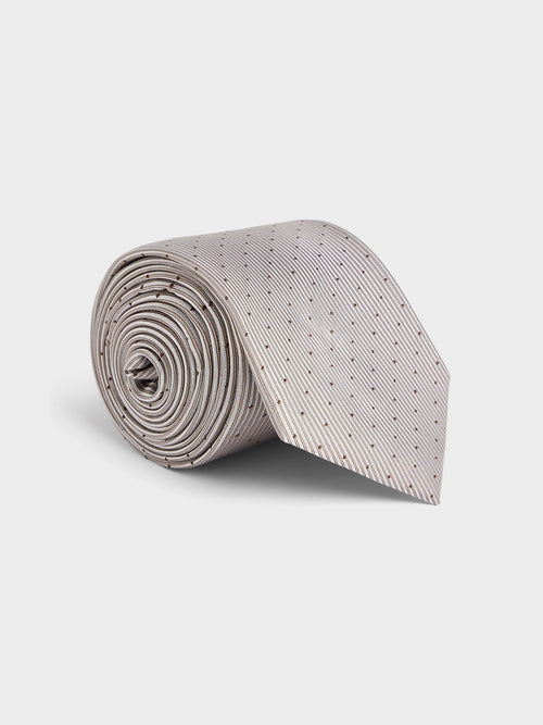 Cravate large en soie beige à pois - Father & Sons - 1