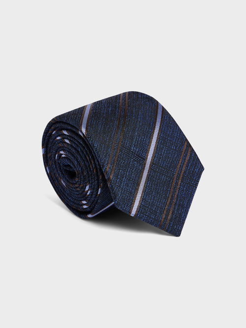 Cravate large en coton et soie bleu indigo à rayures - Father & Sons - 1
