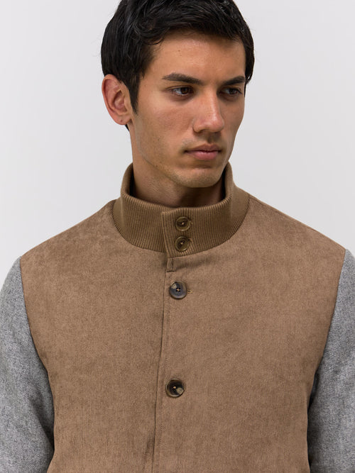 Blouson bi-matière camel et gris - Father & Sons - 3