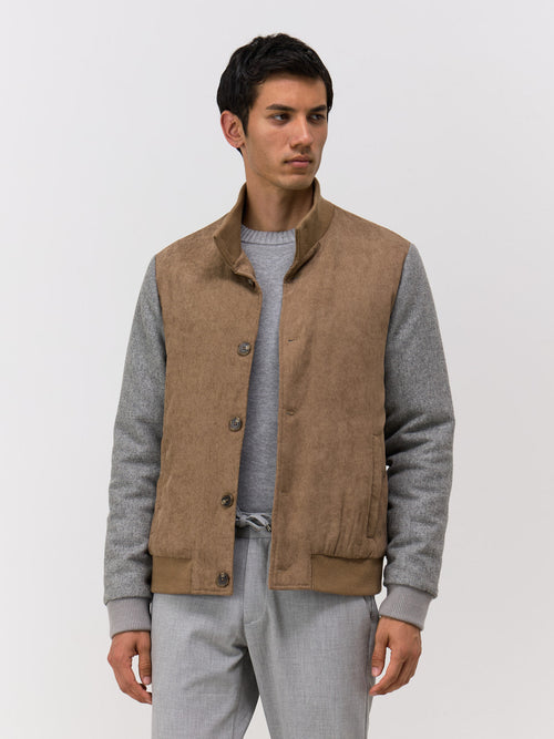 Blouson bi-matière camel et gris - Father & Sons - 1