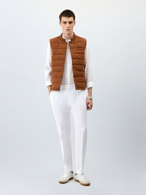Doudoune sans manches en coton et lin marron - Father & Sons - 4