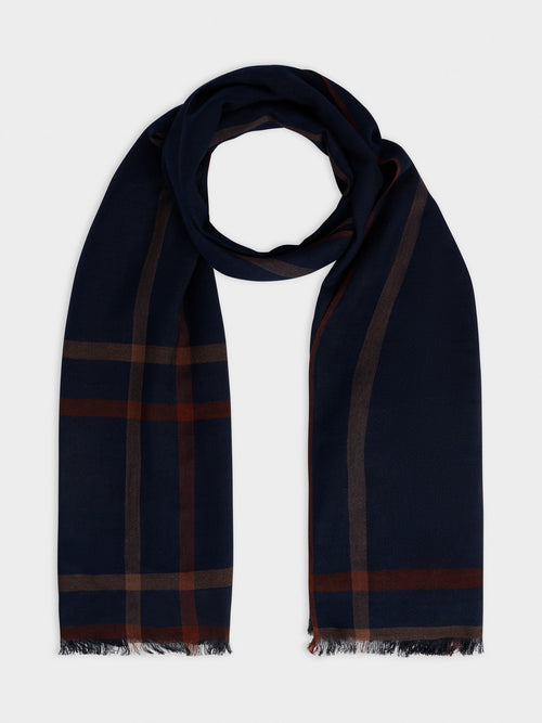 Echarpe bleu indigo à carreaux - Father & Sons - 1