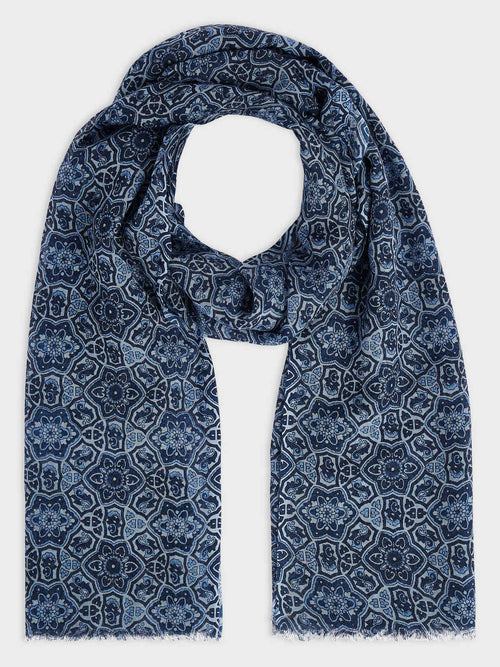Echarpe en laine bleu marine à motif - Father & Sons - 1