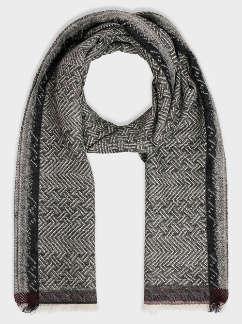 Echarpe en coton mélangé gris à motif - Father & Sons - 1