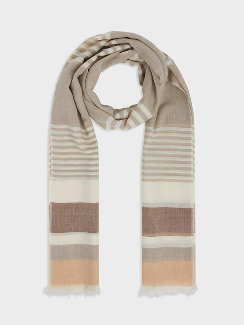 Echarpe en coton marron et beige à rayures - Father & Sons - 1