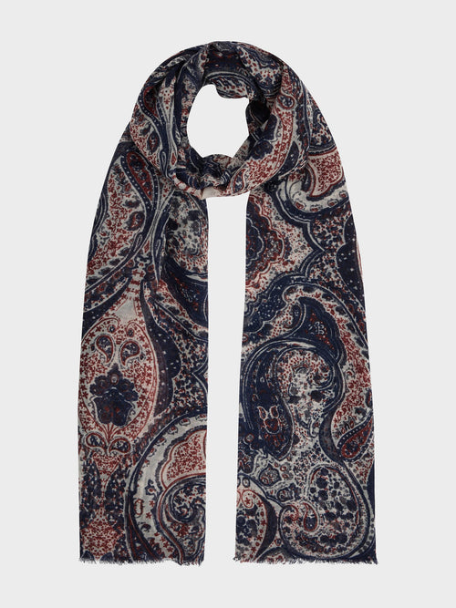 Echarpe en laine écrue à motif rouge et bleu - Father & Sons - 1
