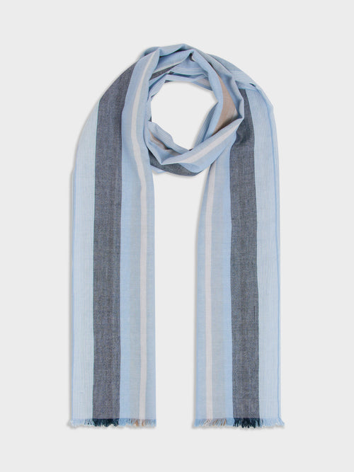 Echarpe en coton bleu ciel et beige à rayures - Father & Sons - 1