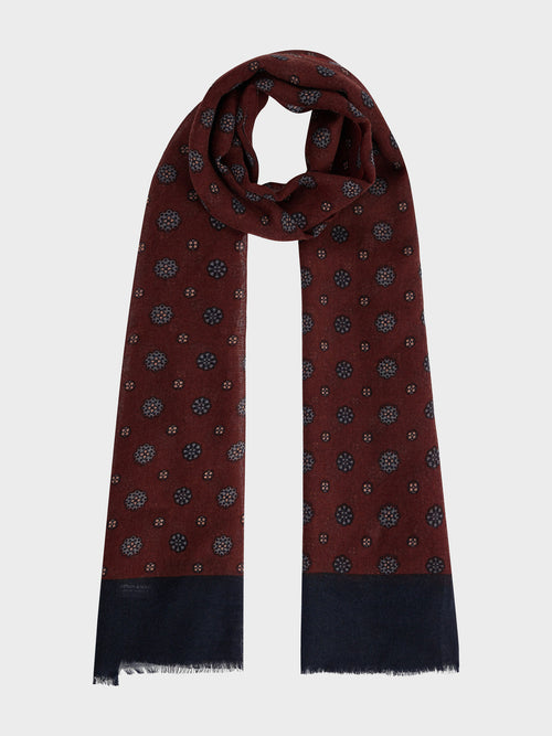 Echarpe en laine bordeaux à motif bleu marine - Father & Sons - 1