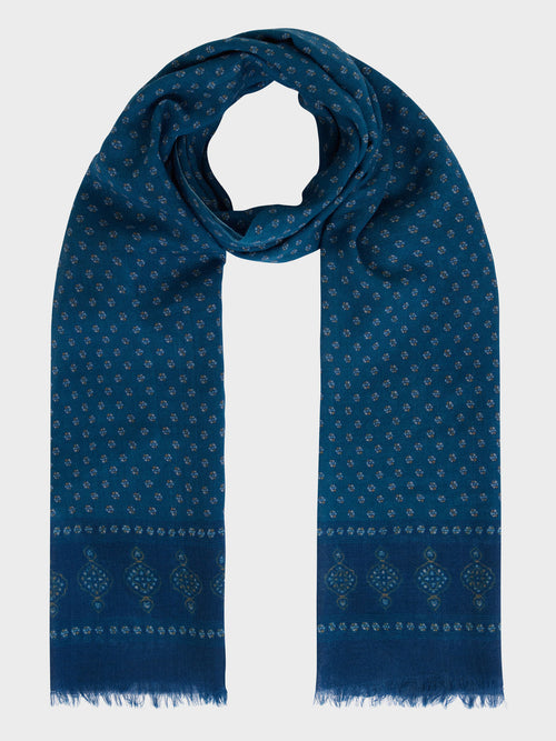 Echarpe en laine bleu prusse à motif beige - Father & Sons - 1