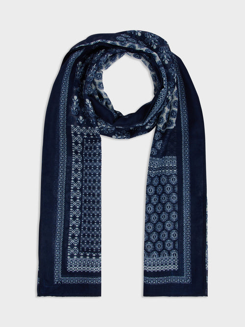 Echarpe bleu indigo à motif - Father & Sons - 1