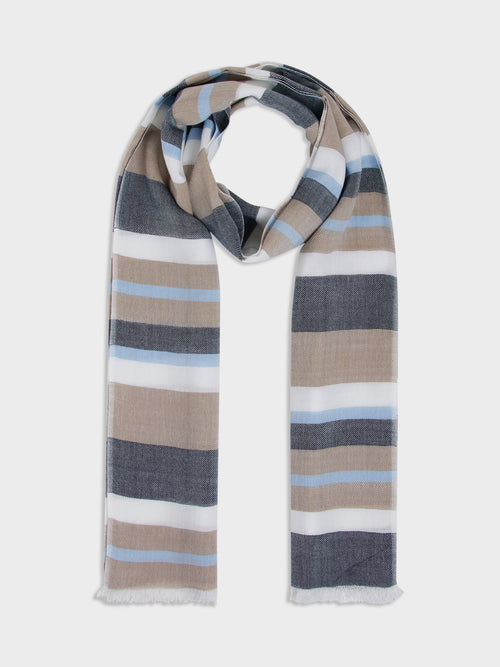 Echarpe en coton bleu marine et marron à rayures - Father & Sons - 1