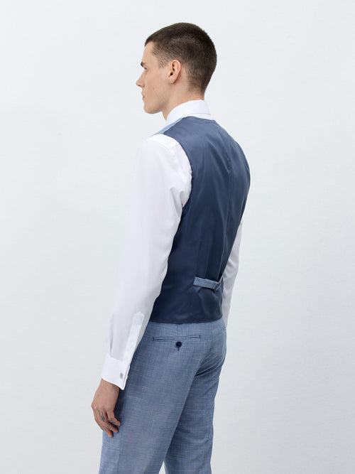 Gilet de costume en laine et coton bleu azur - Father & Sons - 2