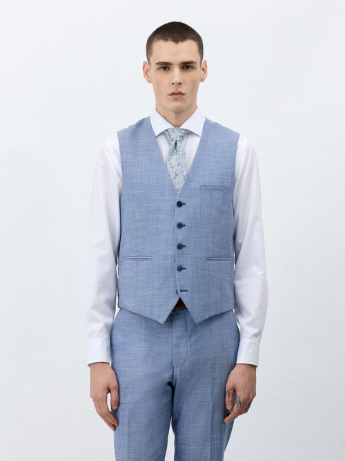 Gilet de costume en laine et coton bleu azur - Father & Sons - 1