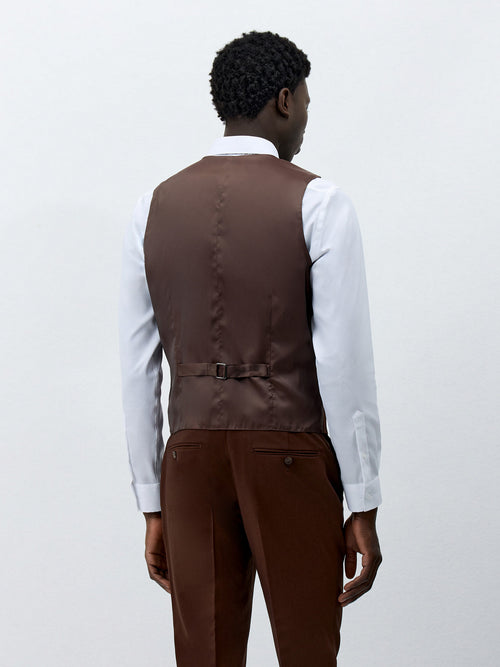 Gilet de costume en laine stretch marron - Father & Sons - 2