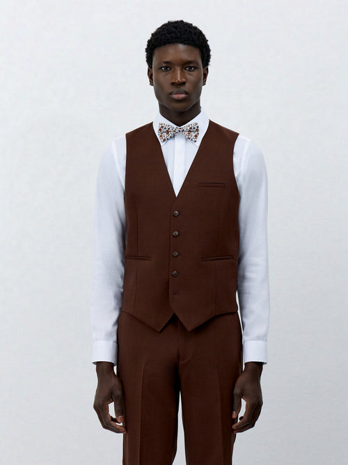 Gilet de costume en laine stretch marron - Father & Sons - 1