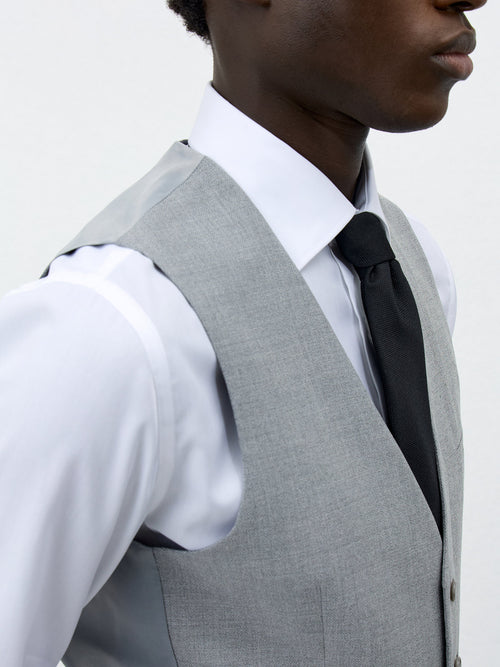 Gilet de costume en laine et soie gris clair - Father & Sons - 3