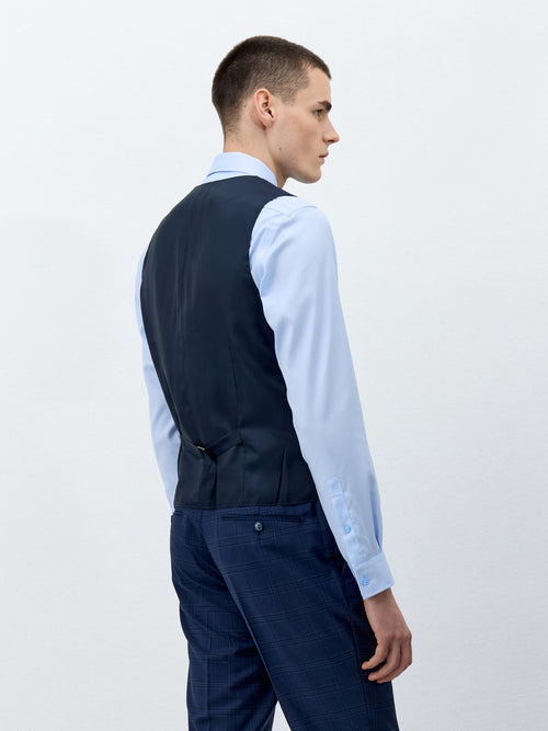 Gilet de costume en laine bleu marine Prince de Galles - Father & Sons - 2
