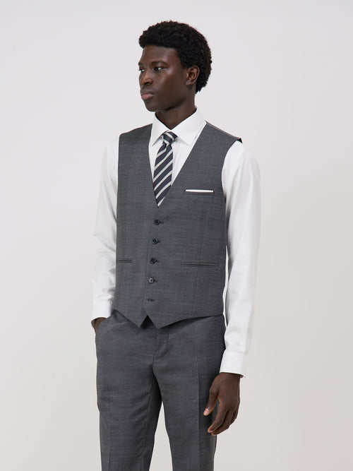 Gilet de costume en laine grise Prince de Galles - Father & Sons - 1