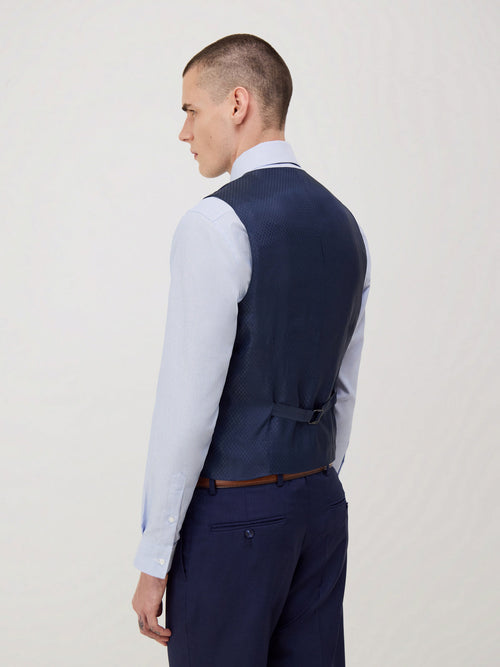 Gilet de costume en laine bleu marine Prince de Galles - Father & Sons - 2
