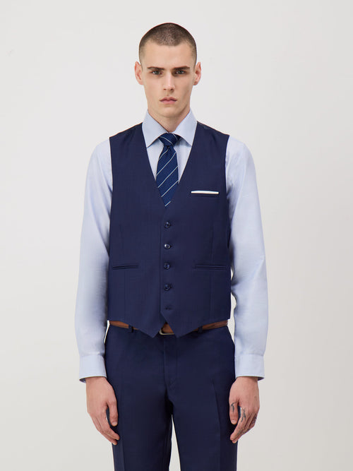 Gilet de costume en laine bleu marine Prince de Galles - Father & Sons - 1