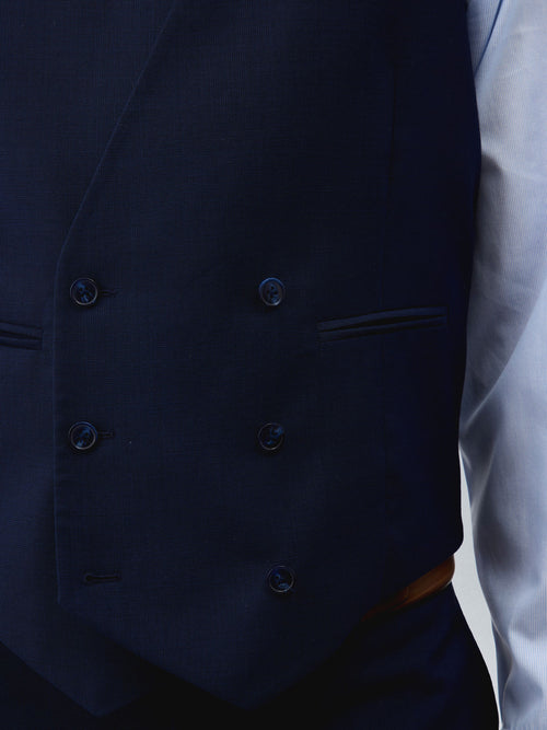 Gilet de costume croisé en laine bleu marine Prince de Galles - Father & Sons - 4