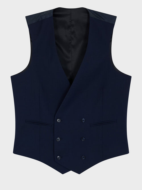 Gilet de costume croisé en laine bleu marine Prince de Galles - Father & Sons - 5