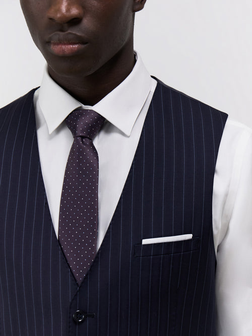 Gilet de costume en laine bleu marine à rayures - Father & Sons - 3