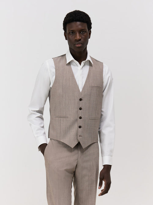 Gilet de costume en laine mélangée beige - Father & Sons - 1