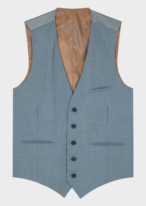 Gilet de costume en laine unie bleu céruléen - Father & Sons - 1